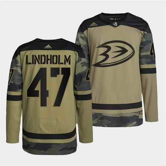 Men Anaheim Ducks #47 Hampus Lindholm 2022 Camo Military Appreciation Night Stitched jersey