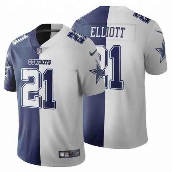 Men Dallas Cowboys #21 Ezekiel Elliott Navy White Split Vapor Untouchable Limited Stitched Jersey