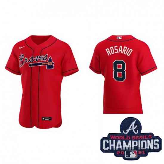Men Nike Atlanta Braves #8 Eddie Rosario Red Alternate Stitched Baseball Stitched MLB 2021 Champions Patch Jersey