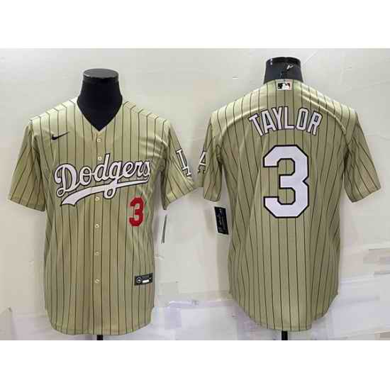 Men Los Angeles Dodgers #3 Chris Taylor Cream Cool Base Stitched Jersey
