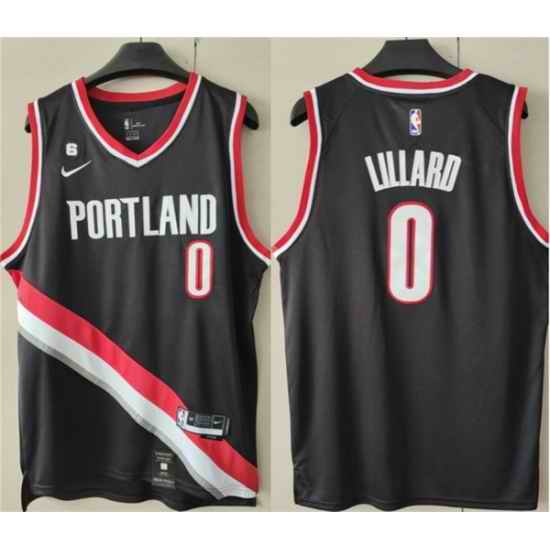 Men Portland Trail Portland Blazers #0 Damian Lillard Black With No 6 Patch Stitched Basketball Jersey