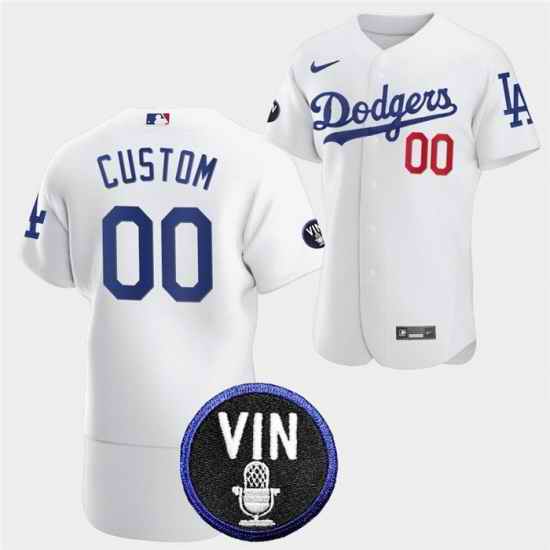 Men Los Angeles Dodgers Active Player Custom 2022 White Vin Scully Patch Flex Base Stitched Baseball Jersey