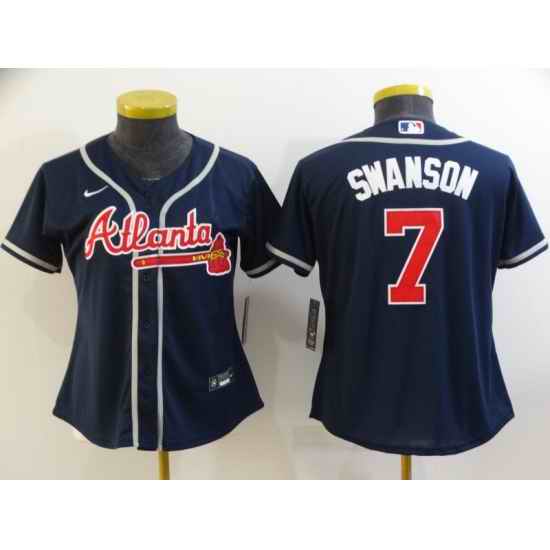 Women Navy Atlanta Braves #7 Dansby Swanson Cool Base MLB Stitched Jersey