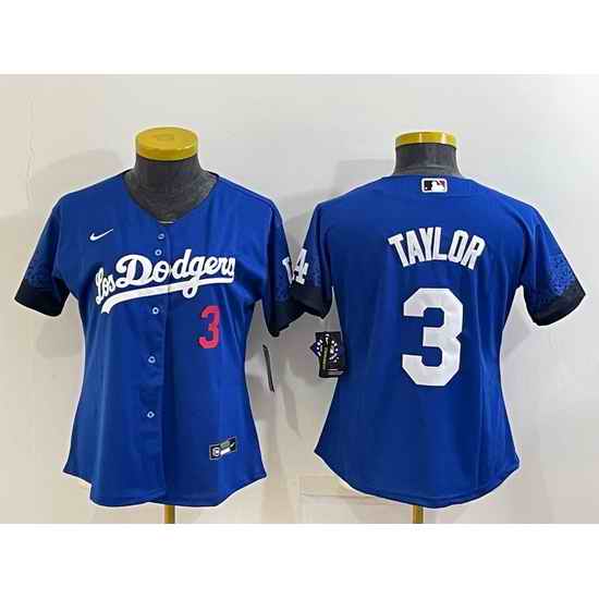 Women's Los Angeles Dodgers #3 Chris Taylor Blue 2022 Number Cool Base Stitched Nike Jersey