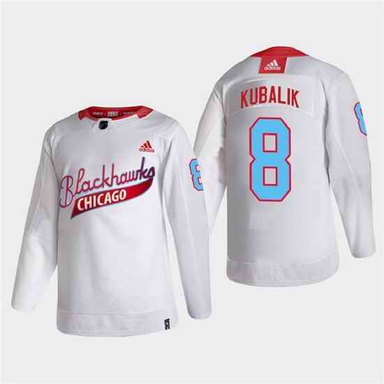 Men Chicago Blackhawks #8 Dominik Kubalik 2022 Community Night White Stitched jersey