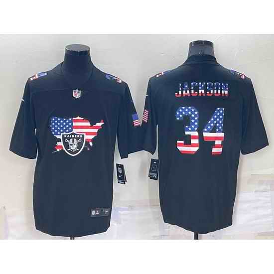 Men Las Vegas Raiders #34 Bo Jackson Black USA Flag Limited Stitched Jersey