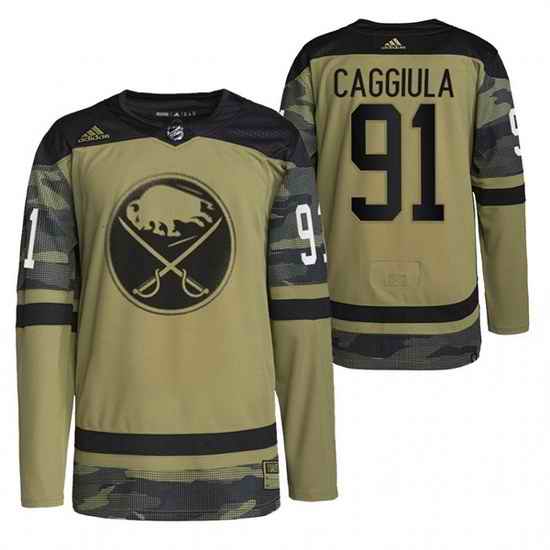 Men Buffalo Sabres #91 Drake Caggiula 2022 Camo Military Appreciation Night Stitched jersey