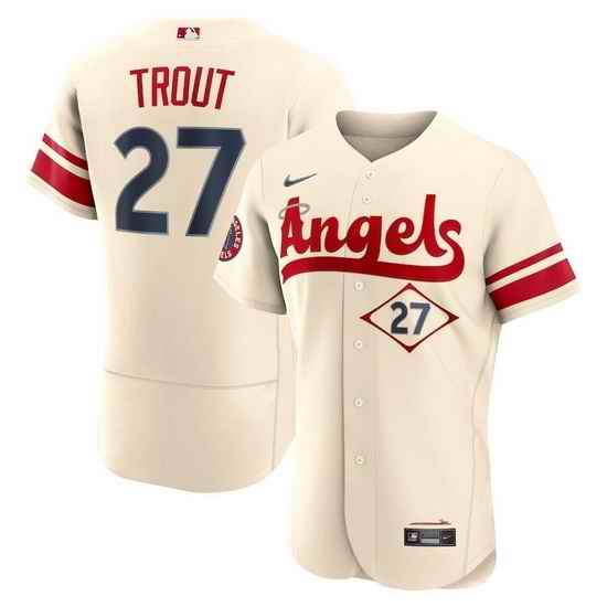 Men Los Angeles Angels #27 Mike Trout 2022 Cream City Connect Flex Base Stitched Jerseys