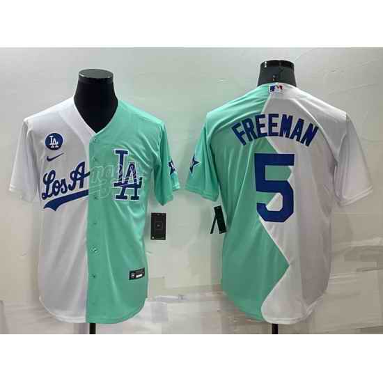 Men Los Angeles Dodgers #5 Freddie Freeman 2022 All Star White Green Cool Base Stitched Baseball Jersey