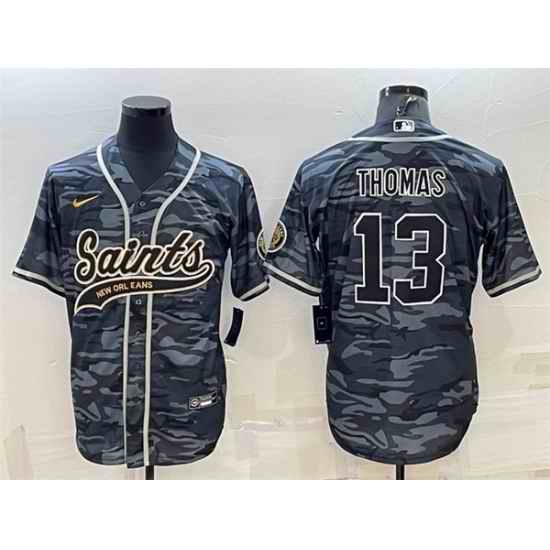 Men New Orleans Saints #13 Michael Thomas Grey Camo With Patch Cool Base Stitched Baseball Jerse