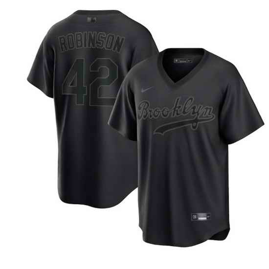 Men Brooklyn Dodgers #42 Jackie Robinson Black Pitch Black Fashion Replica Stitched Jersey