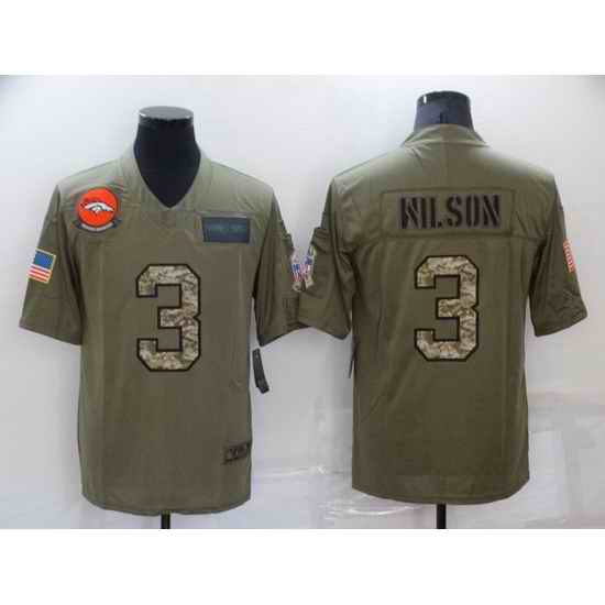 Men Denver Broncos #3 Russell Wilson Olive Camo Salute To Service Limited Stitched jersey
