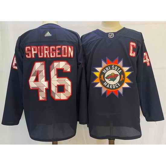 Men Minnesota Wild #46 Jared Spurgeon Navy 2022 Adidas jersey