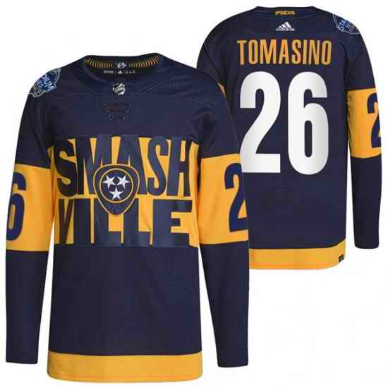 Men Nashville Predators #26 Philip Tomasino 2022 Navy Stadium Series Breakaway Player Stitched Jersey