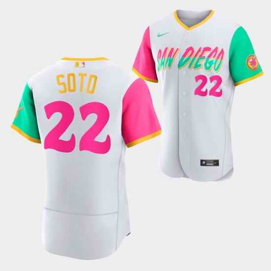 Men San Diego Padres #22 Juan Soto 2022 White City Connect Flex Base Stitched Baseball Jersey