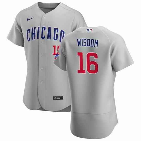 Men Chicago Cubs #16 Patrick Wisdom Grey Flex Base Stitched Jerse