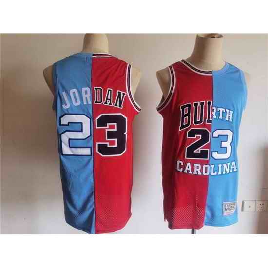 Men Chicago Bulls North Carolina #23 Michael Jordan White Blue Split Throwback Stitched Jersey