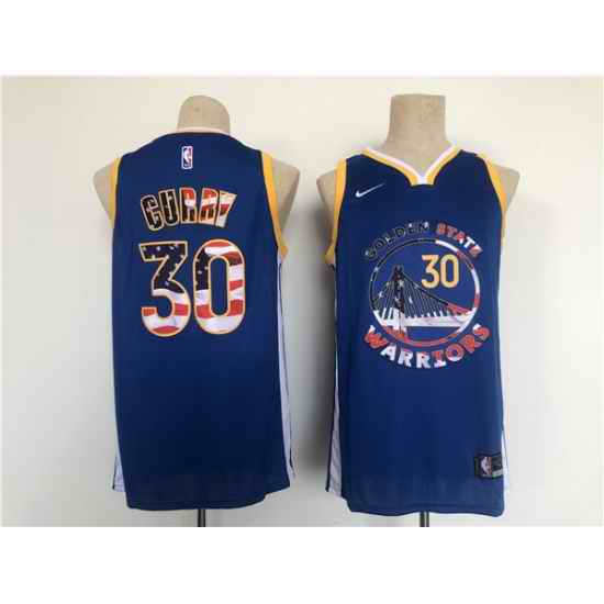 Men Golden State Warriors #30 Stephen Curry Blue USA Flag Stitched Jersey