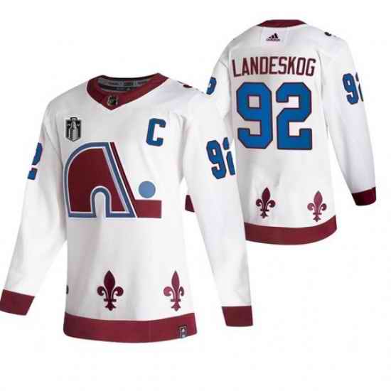 Men Colorado Avalanche #92 Gabriel Landeskog White 2022 Stanley Cup Final Patch Reverse Retro Stitched Jersey
