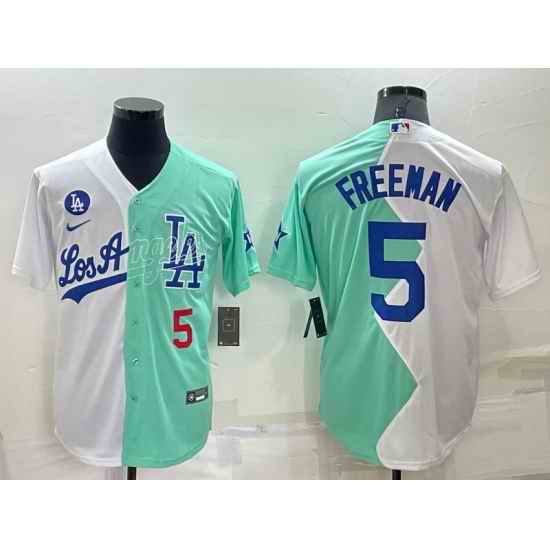Men Los Angeles Dodgers #5 Freddie Freeman 2022 All Star White Green Cool Base Baseball Jerseys