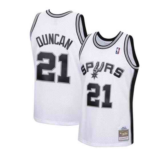 Men San Antonio Spurs #21 Tim Duncan White 1998 99 Throwback Basketball Jersey