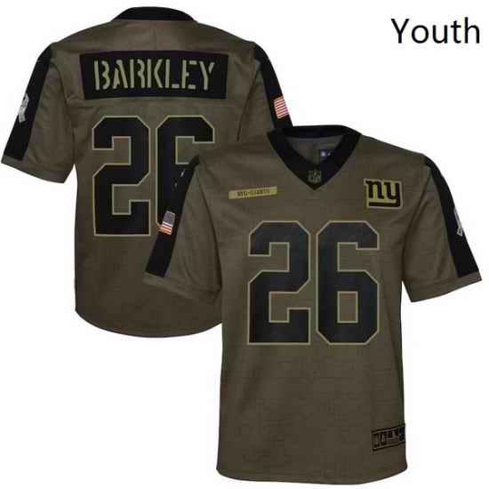 Youth New York Giants Saquon Barkley Nike Olive 2021 Salute To Service Game Jersey