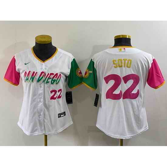 Women San Diego Padres #22 Juan Soto 2022 White City Connect Cool Base Stitched Baseball Jersey 28Run Small 29