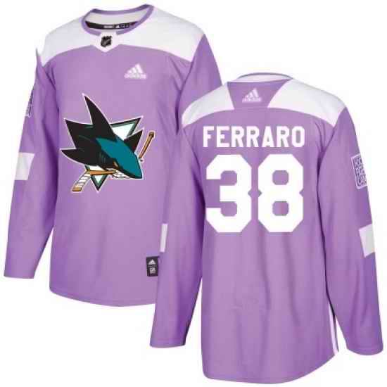 Men San Jose Sharks #38 Mario Ferraro Adidas Hockey Fights Cancer Authentic Purple Jersey