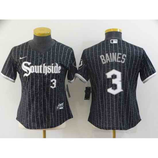 Women Chicago White Sox #3 Harold Baines 2021 Black Connect City Stitched Jersey