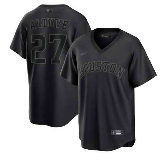 Men Houston Astros #27 Jose Altuve Black Pitch Black Fashion Replica Stitched Jersey