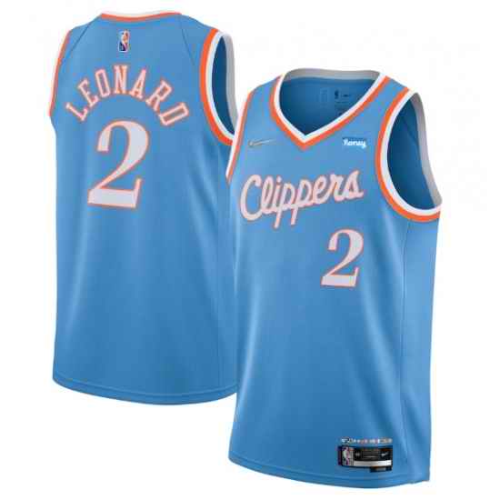 Men Los Angeles Clippers #2 Kawhi Leonard 2021 22 City Edition Light Blue 75th Anniversary Stitched Basketball Jersey