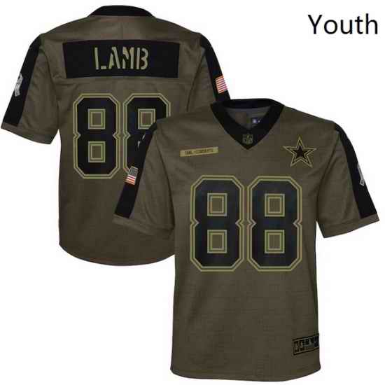 Youth Dallas Cowboys CeeDee Lamb Nike Olive 2021 Salute To Service Game Jersey