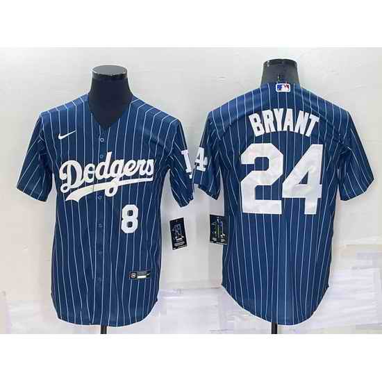 Men Los Angeles Dodgers Front #8 Back 24 Kobe Bryant Navy Cool Base Stitched Jersey