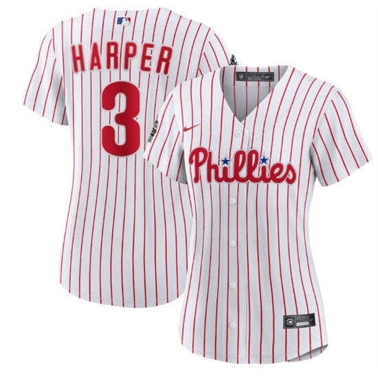 Women Philadelphia Phillies #3 Bryce Harper White 2022 World Series Flex Base Stitched Baseball Jersey