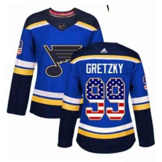 Womens Adidas St Louis Blues #99 Wayne Gretzky Authentic Blue USA Flag Fashion NHL Jersey