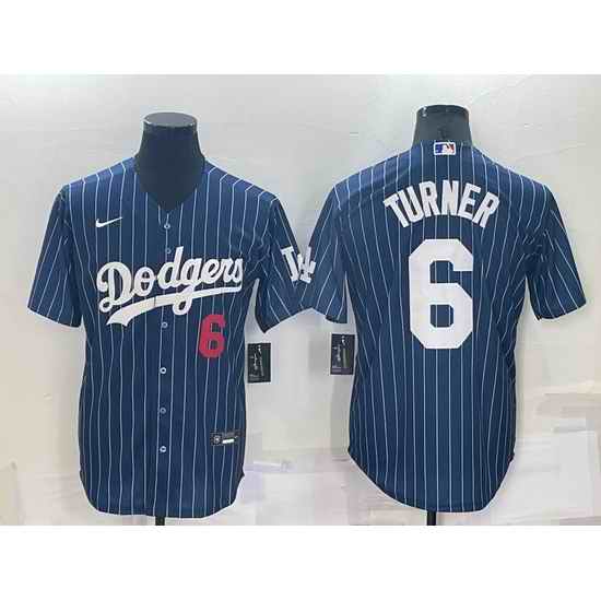 Men Los Angeles Dodgers #6 Trea Turner Navy Cool Base Stitched Baseball Jersey