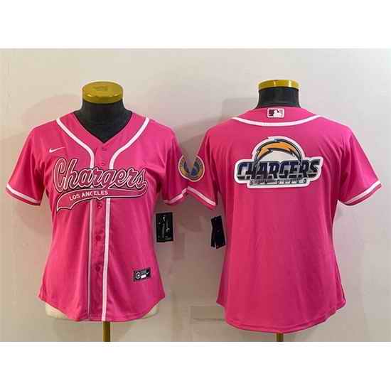 Women Los Angeles Chargers Pink Team Big Logo With Patch Cool Base Stitched Baseball Jersey