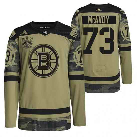 Men Boston Bruins #73 Charlie McAvoy 2022 Camo Military Appreciation Night Stitched jersey