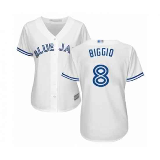 Women's Toronto Blue Jays #8 Cavan Biggio Authentic White Home Baseball Player Jersey