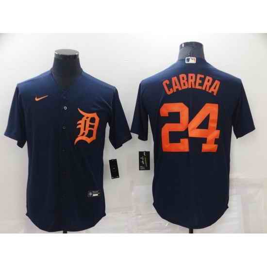 Men Detroit Tigers #24 Miguel Cabrera Navy Cool Base Stitched Jerse