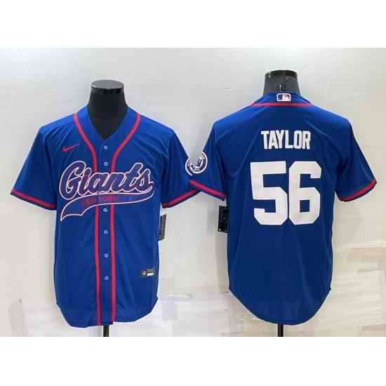 Men New York Giants #56 Lawrence Taylor Blue Cool Base Stitched Baseball Jersey