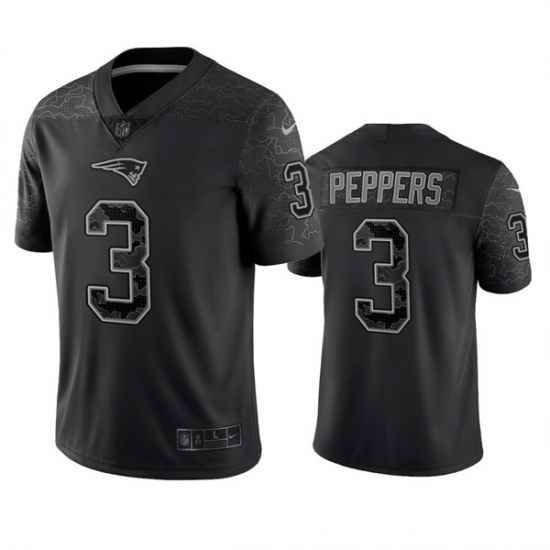 Men New England Patriots #3 Jabrill Peppers Black Reflective Limited Stitched Football Jersey
