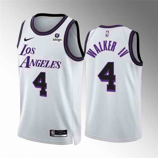 Men Los Angeles Lakers #4 Walker IV White City Edition Stitched Basketball Jersey