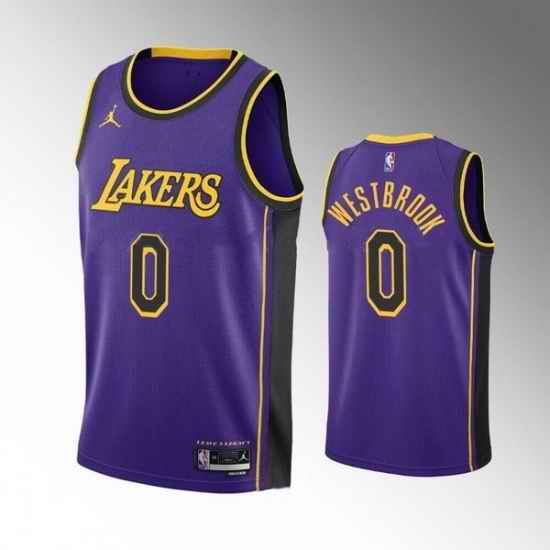 Men Los Angeles Lakers #0 Russell Westbrook Statement Edition Purple Stitched Basketball Jersey