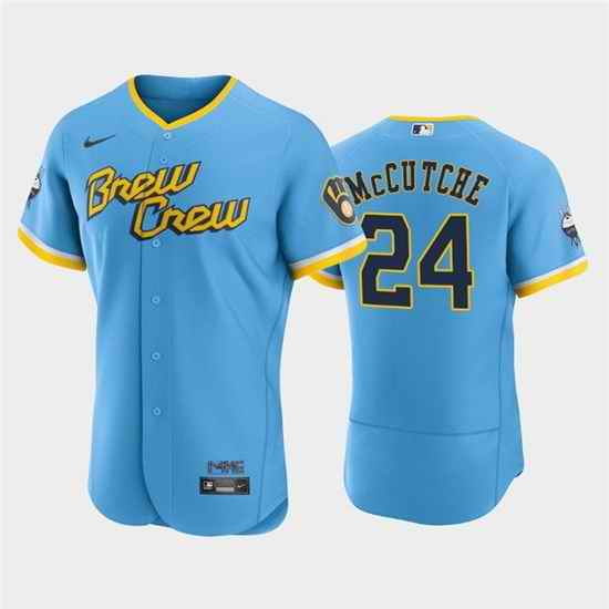 Men Milwaukee Brewers #24 Andrew McCutchen Powder Blue 2022 City Connect Flex Base Stitched MLB Jersey