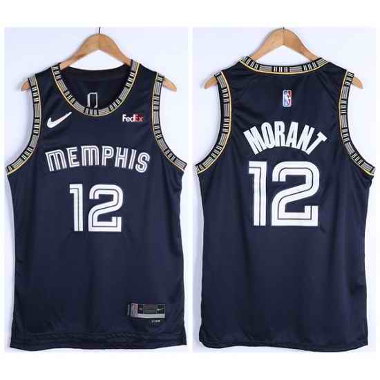 Men Memphis Grizzlies #12 Ja Morant 75th Anniversary 2021 Navy Swingman Stitched Jersey