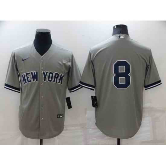 Men New York Yankees #8 Yogi Berr Grey Cool Base Stitched Baseball Jerse