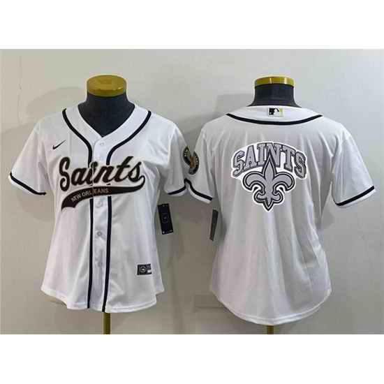 Women New Orleans Saints White Team Big Logo With Patch Cool Base Stitched Baseball Jersey