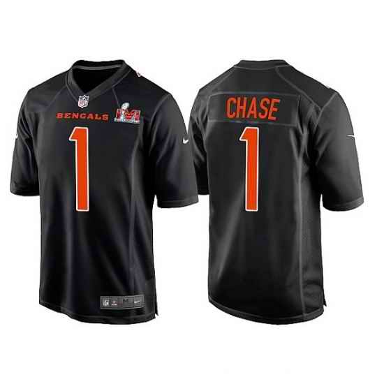 Men Cincinnati Bengals #1 Ja 27Marr Chase 2022 Black Super Bowl LVI Game Stitched Jersey