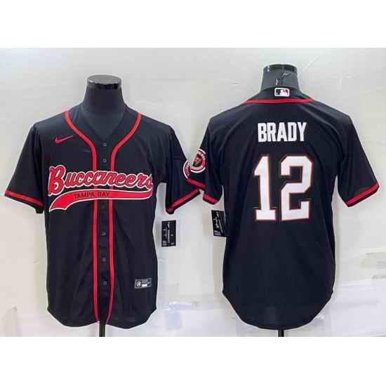 Men Tampa Bay Buccaneers #12 Tom Brady Black Cool Base Stitched Baseball Jersey